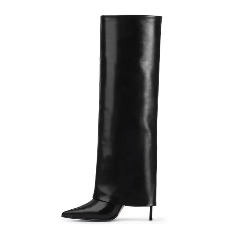 Genuine leather/imitation leather high pointed heel boots - Amaya