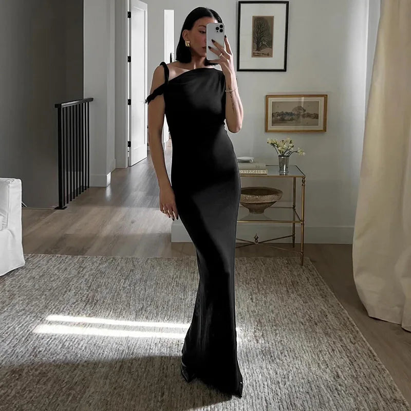 שמלת מקסי בעיצוב שרוול מגולגל - מרין