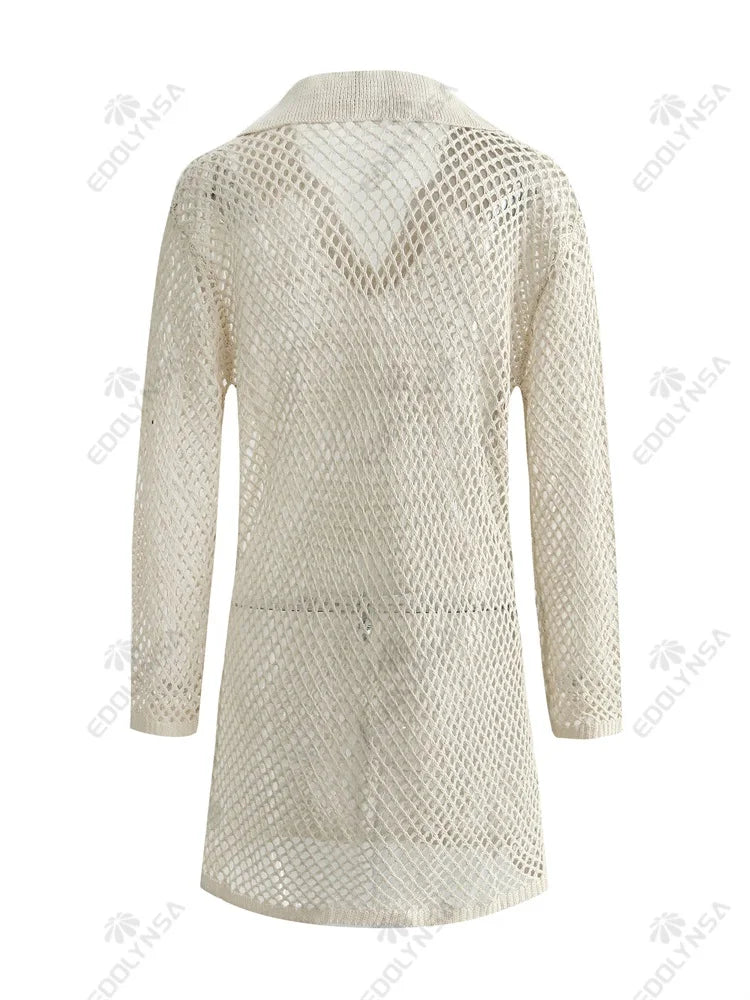 שמלת מיני חוף רשת בעיצוב צווארון פולו - Indie