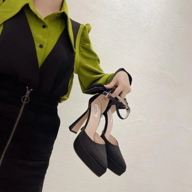 Satin Platform Heel Shoes with Bow Decoration - Doli
