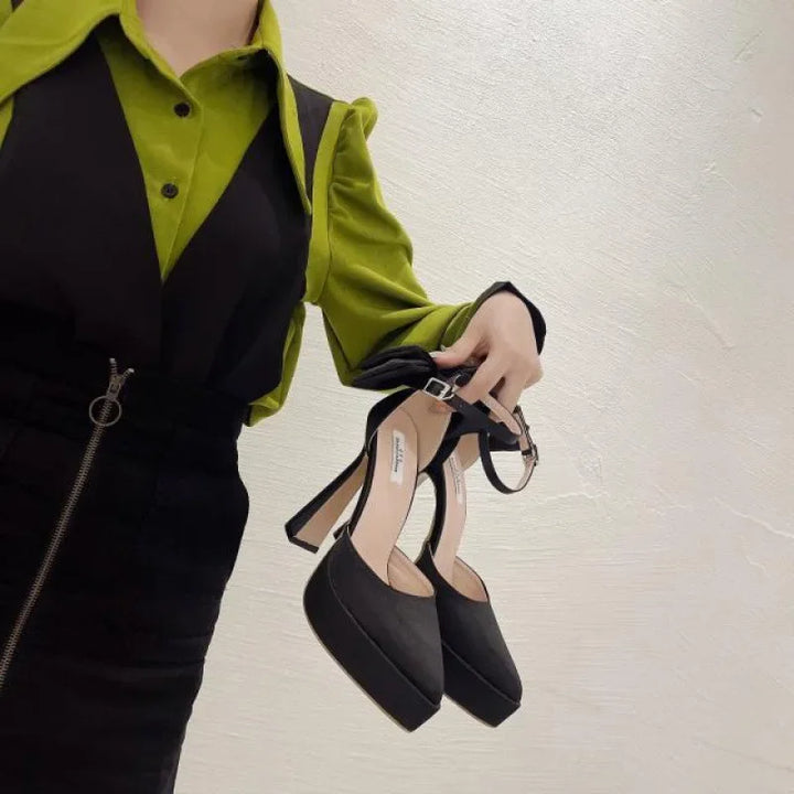 Satin Platform Heel Shoes with Bow Decoration - Doli