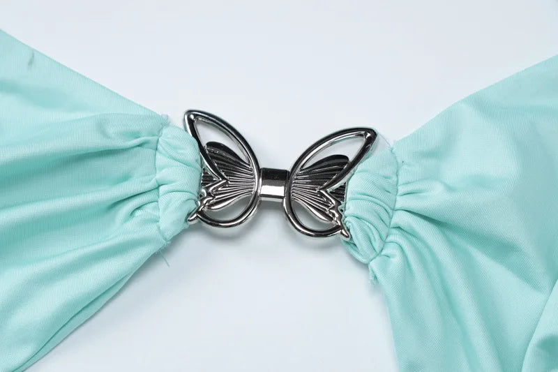 שמלת מקסי צמודה בעיצוב פתחים ופרפרים - butterfly