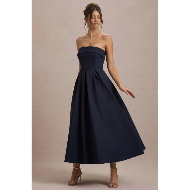 שמלת מידי סטרפלס אלגנטית - סנדרה