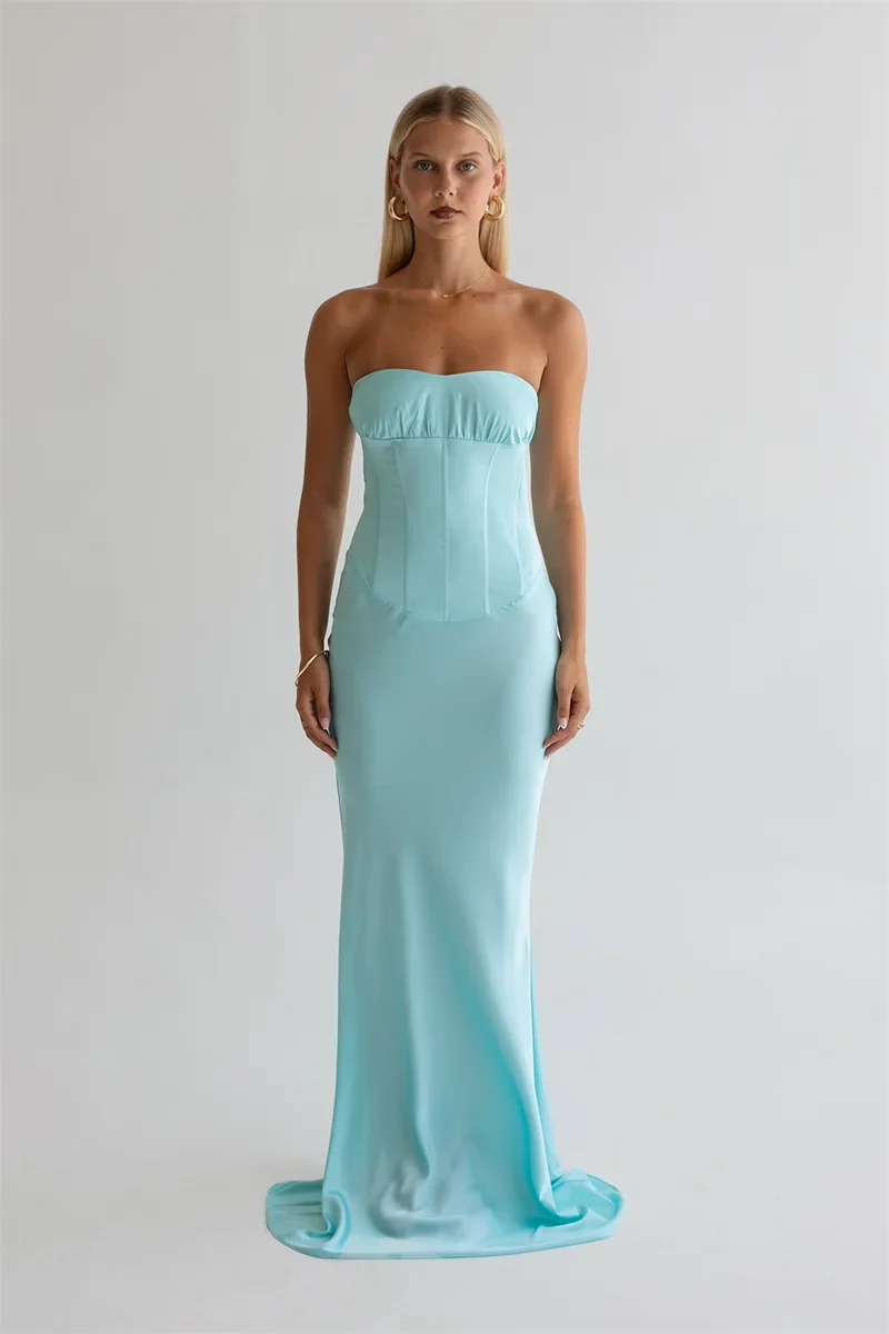 Strapless maxi dress with a back tie - ELINA