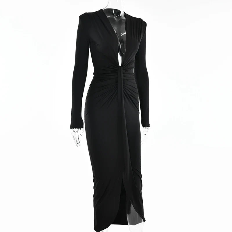 שמלת מקסי בד מחטב ומחמיא בעיצוב כיווצים - מי רן