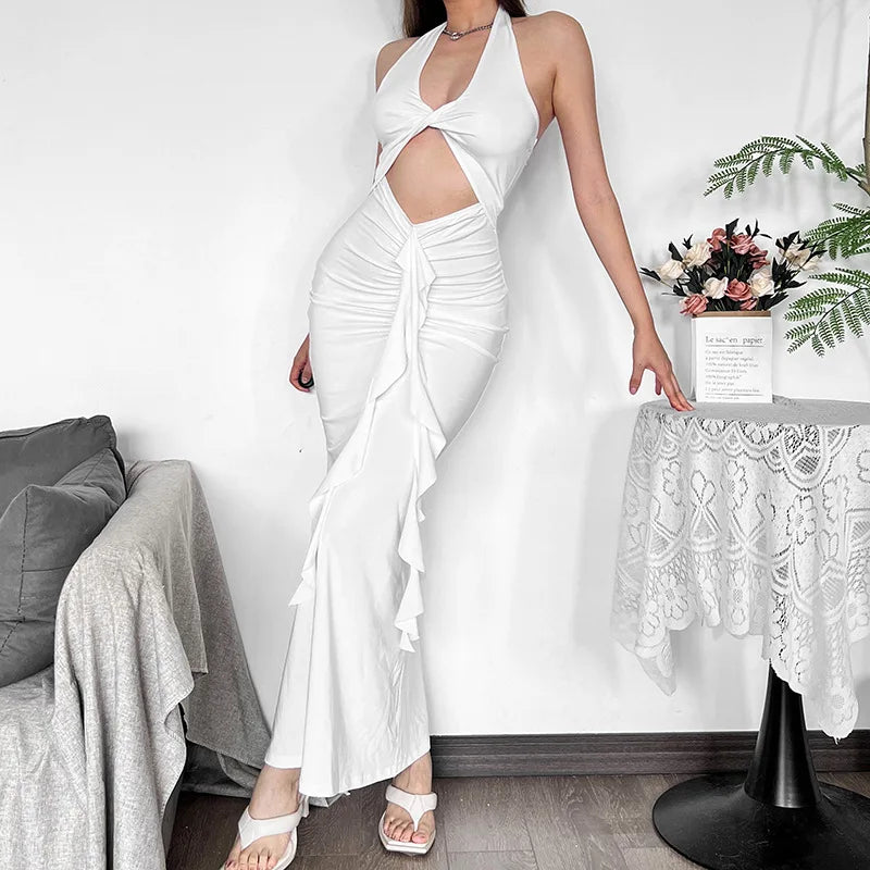 שמלת מקסי צמודה בעיטור מלמלה בעיצוב פתח - Jolene