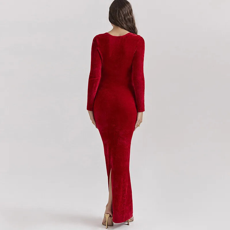 שמלת מקסי קטיפה צמודה - AMOR