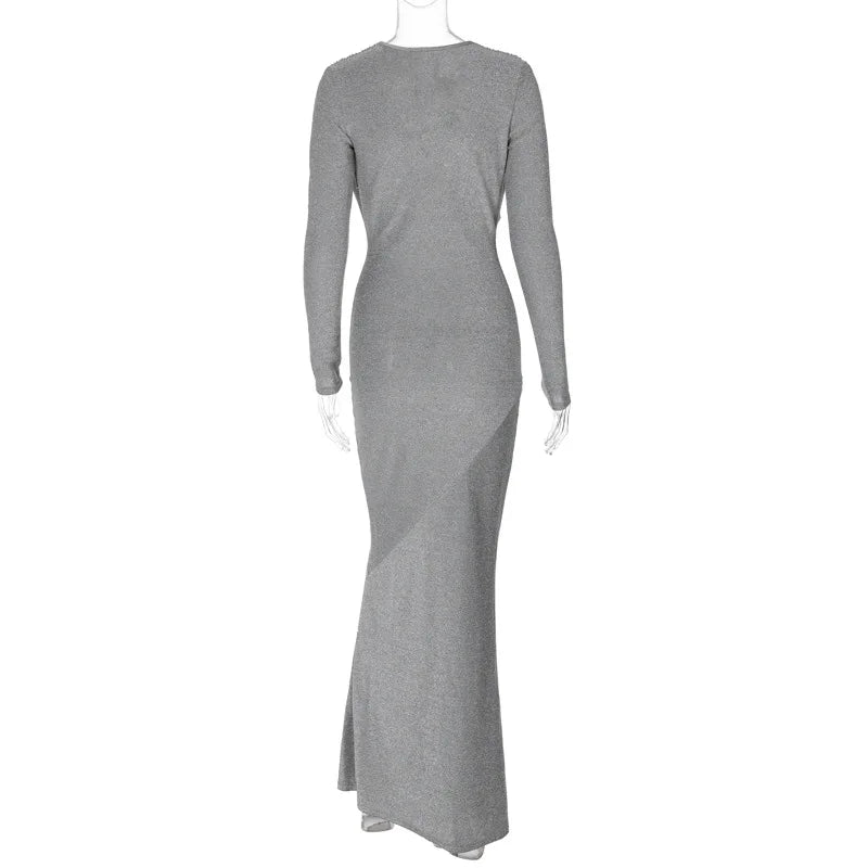 שמלת ערב מקסי נצנצים מחשוף עמוק - לאורה