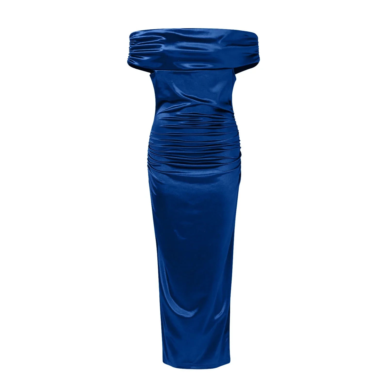 שמלת מקסי סאטן בעיצוב כתפיים חשופות ושסע - Harmoni