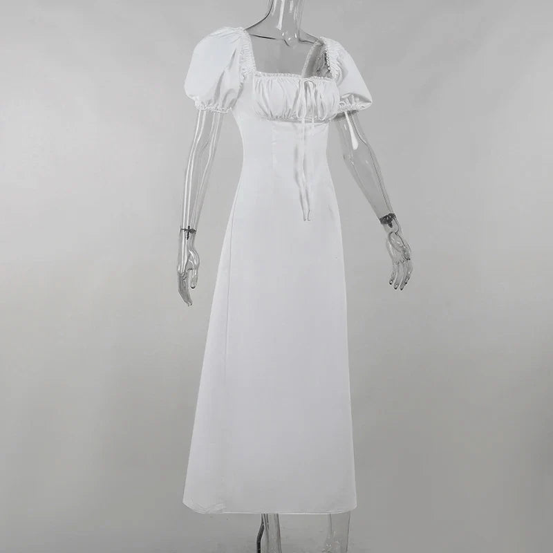 שמלת מידי בעיצוב כפרי שרוולים נפוחים בעיטור תחרה - רוזי