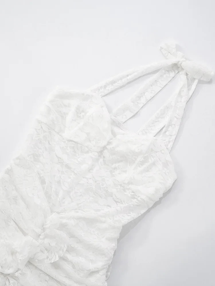 שמלת מקסי תחרה בעיצוב שסע בעיטור מלמלה - רוזלין