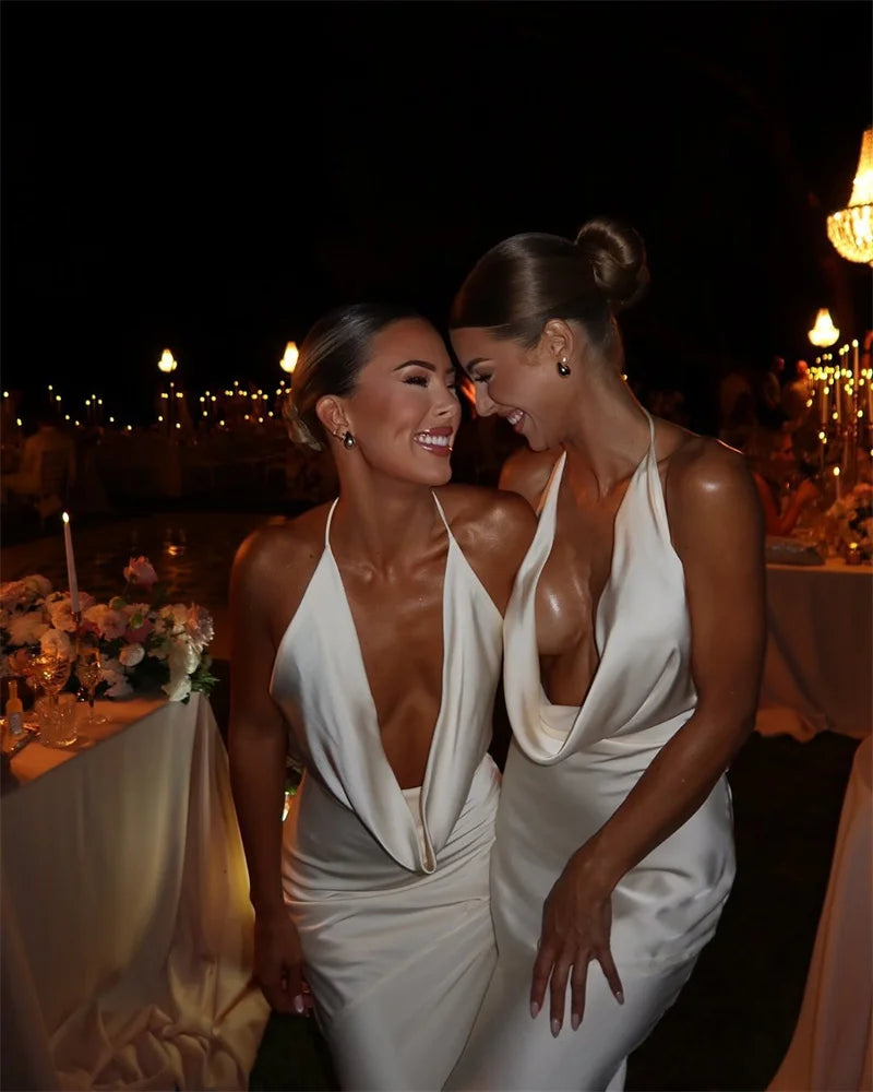 שמלת מקסי סאטן גב פתוח צווארון נופל - פאולה