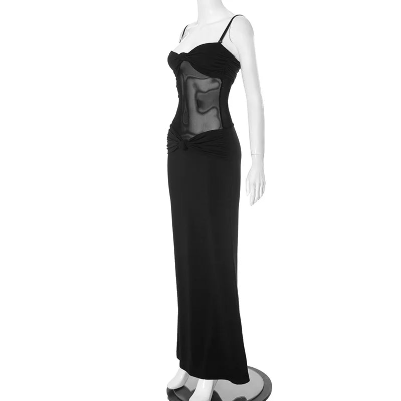 שמלת מקסי כתפיות נשלפות בעיצוב כיווצים ורשת - Blair