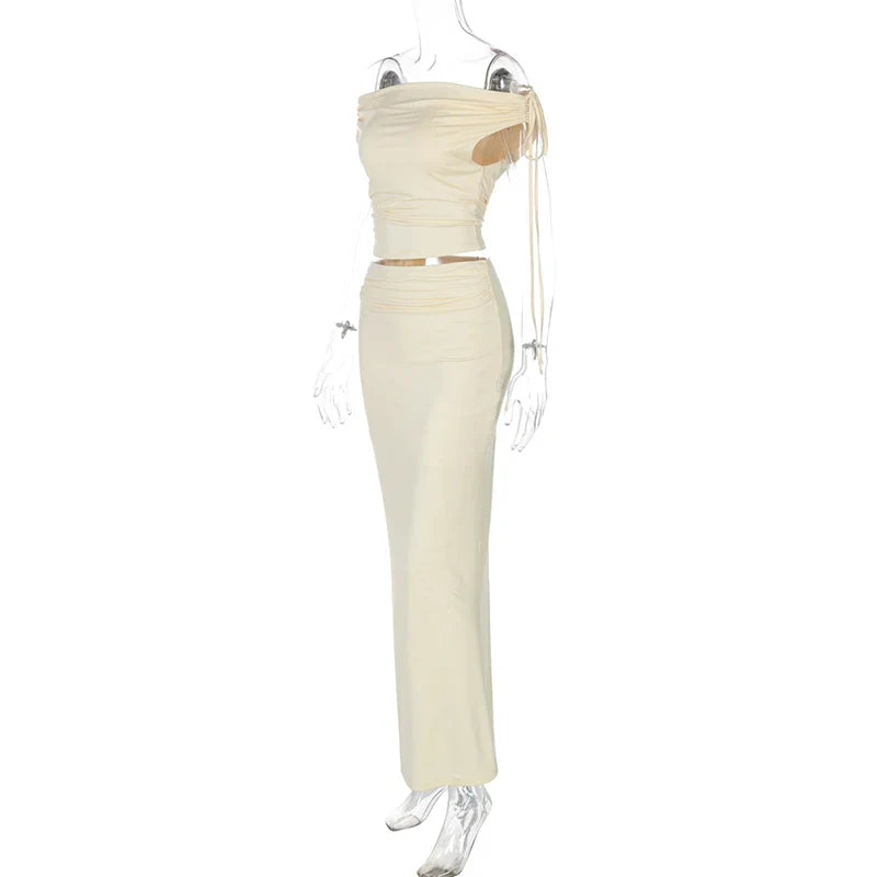 Two-piece set, maxi skirt and off-shoulder top - Yanai