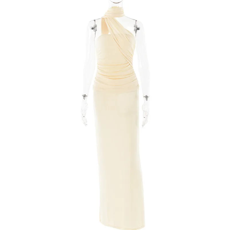 שמלת מקסי קיפולים בד זמש בעיטור צעיף תואם - LUNA