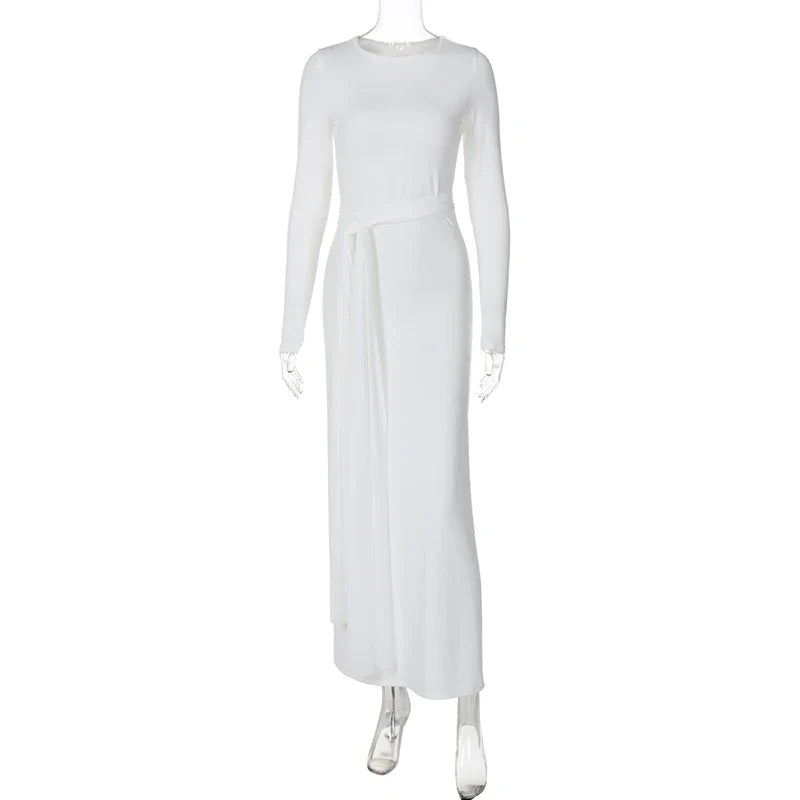 שמלת מקסי צנועה בעיצוב קשירה - מייפל