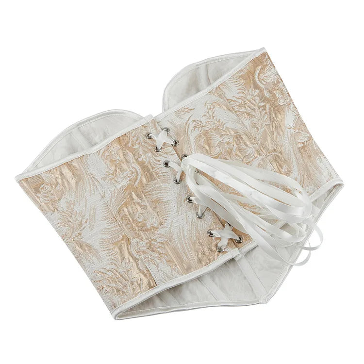 טופ מחוך סטרפלס סטייל וינטג' מחשוף לב בעיטור רקמת פרחים סאטן - לייני