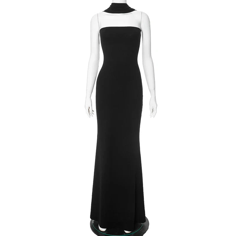 שמלת מקסי סטרפלס בעיצוב צעיף תואם - לאור