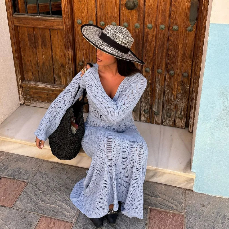 שמלת מקסי חוף סרוגה בעיטור פרח - Beatrice