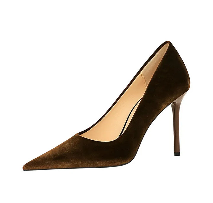 Pointed velvet fabric high heel shoes - Lunar