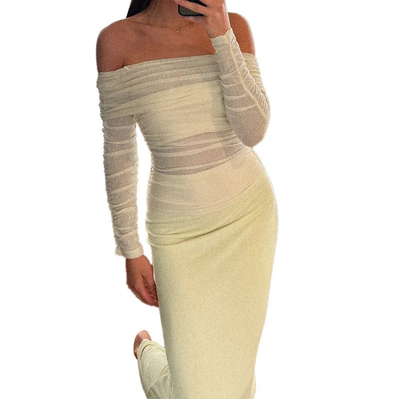 סט שני חלקים חצאית מקסי וחולצת רשת כתפיים חשופות - בלינה