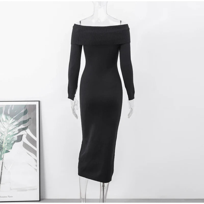 שמלת מידי סרוגה כתפיים חשופות - לירי