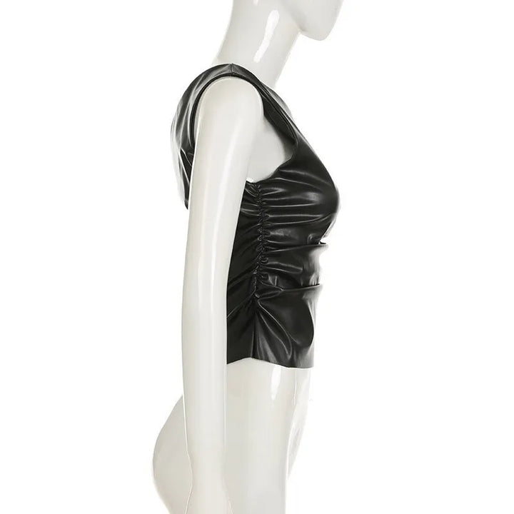 Faux leather top with asymmetrical design - Kami