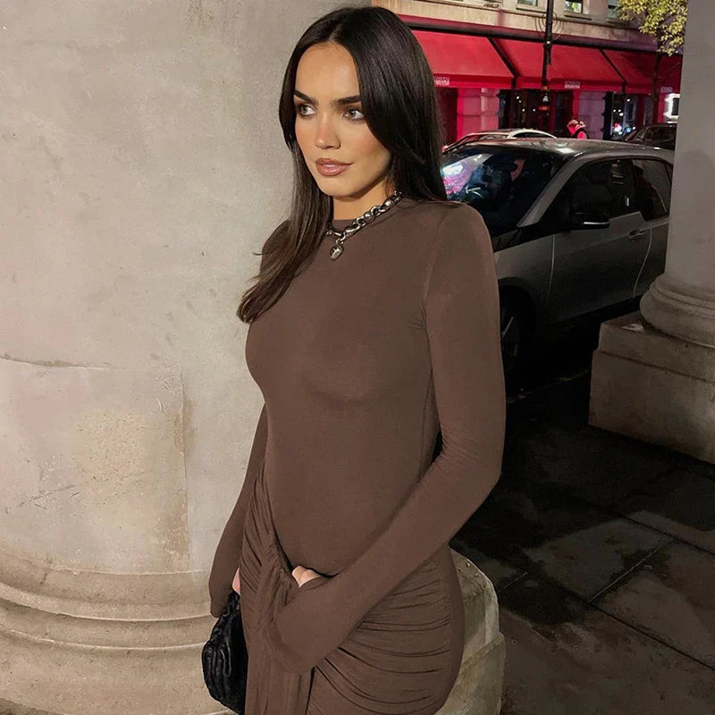 שמלת מקסי צנועה בעיצוב כיווצים - אודיה