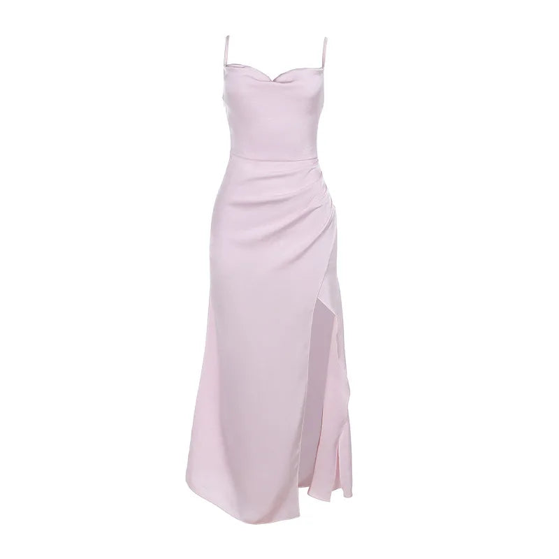 שמלת מקסי סאטן בעיטור שסע - לינדה