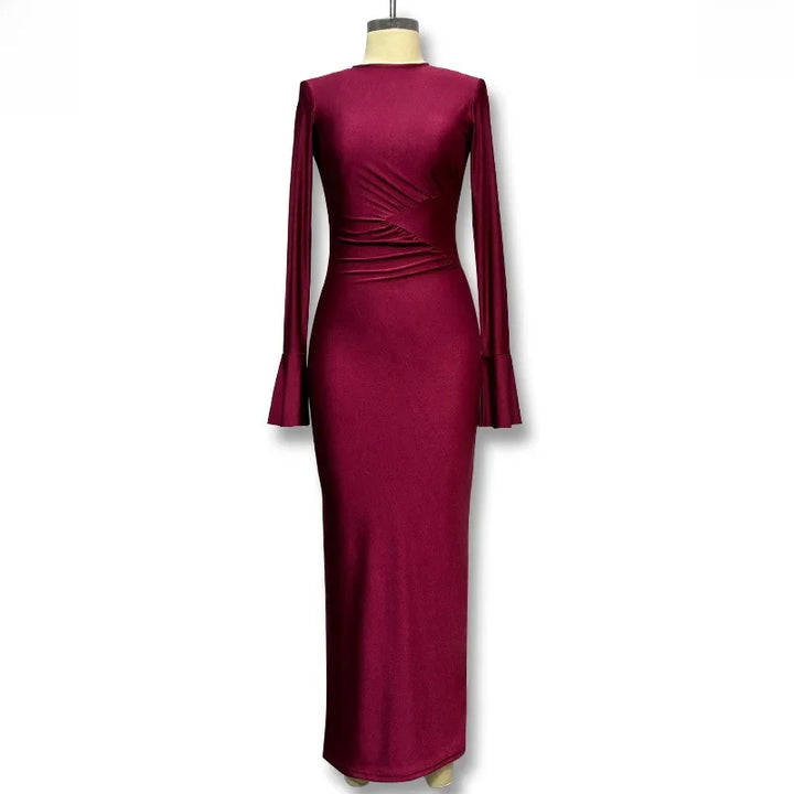 Ruched Shiny Fabric and Shaping Maxi Dress - Anahel