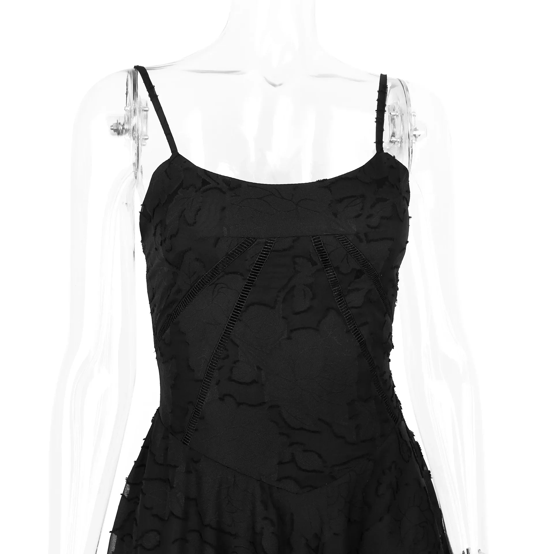 שמלת מיני שיפון בגזרת A בעיטור רקמת איורי פרחים בעיצוב קשירה בגב להצמדה במותן - Allyson