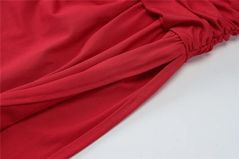 שמלת מקסי כיווצים בעיצוב שסע קשירה בצוואר - JOYA