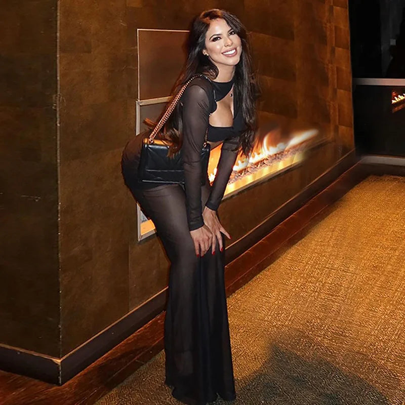 סט שני חלקים בעיצוב רשת מכנסי פדלפון וטופ -  Alison