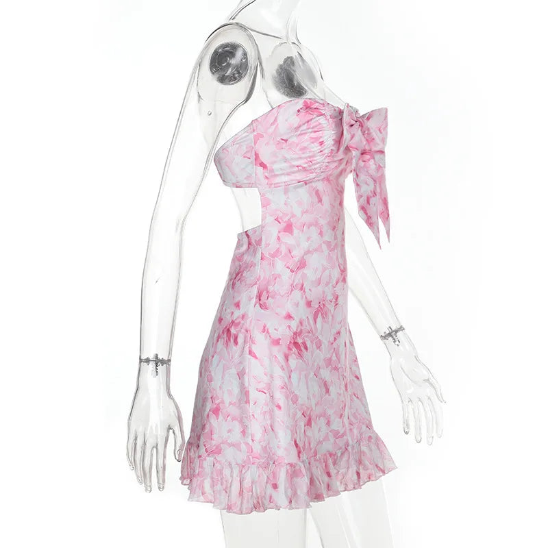 שמלת מיני סטרפלס פרחונית - סאמרי