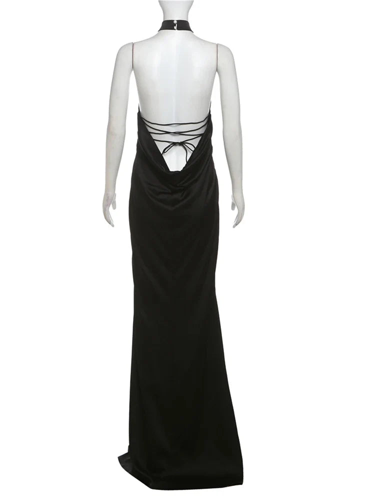 שמלת מקסי סאטן קולר גב פתוח - Aliya