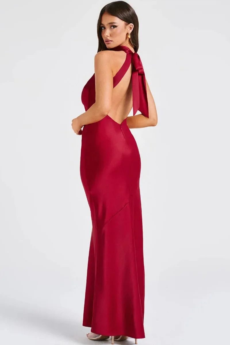 שמלת סאטן מקסי קולר בעיטור שסע - אמארי