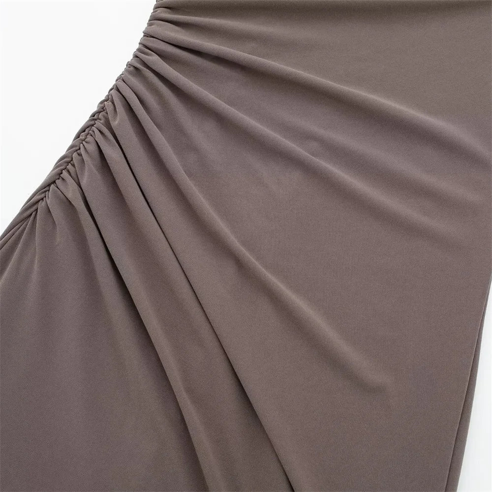 שמלת מקסי אלגנטית צמודה בעיצוב כיווצים - לוזיאנה