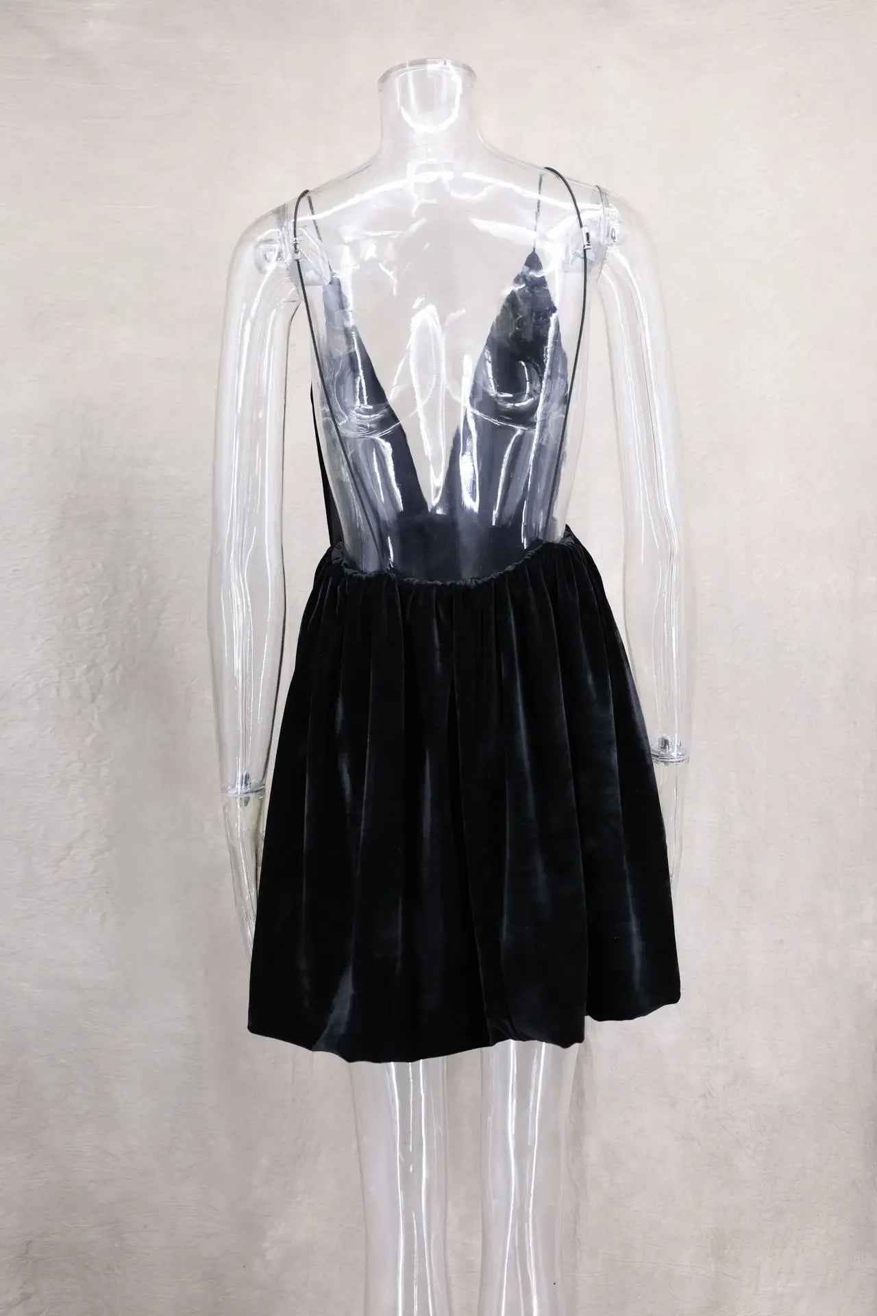 שמלת מיני בלון בד קטיפה גב פתוח - Myla