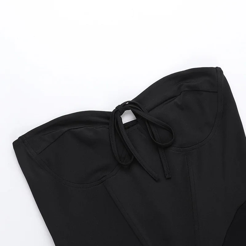 שמלת מיני סטרפלס בעיטור קשירה בחזה - Ainara