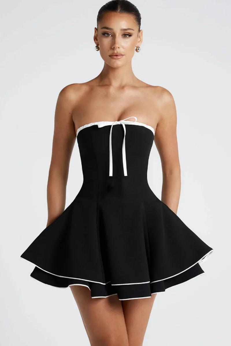 שמלת מיני סטרפלס מלמלה בגזרת A - Jolie