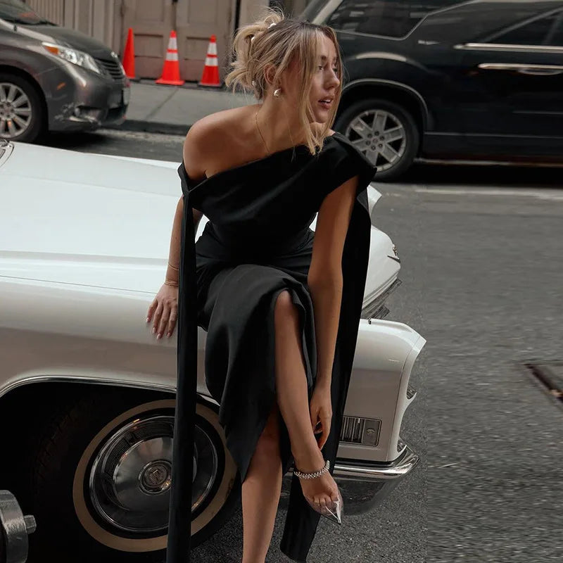 שמלת ערב מקסי אלגנטית גב פתוח בעיטור שובלים - עטרת