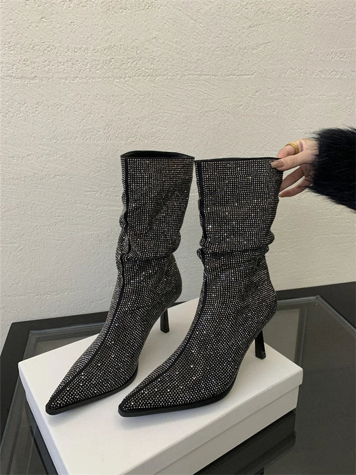 Pointed-heel boots with glittering rhinestones - Blakely