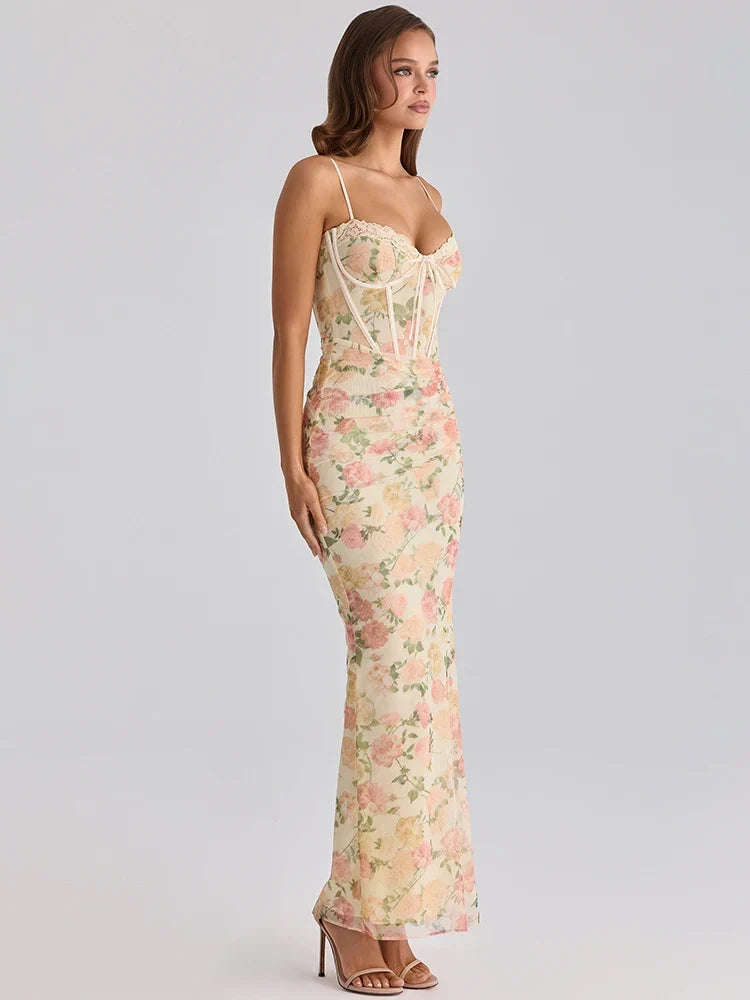 Floral chiffon maxi dress with a corset design - Liana