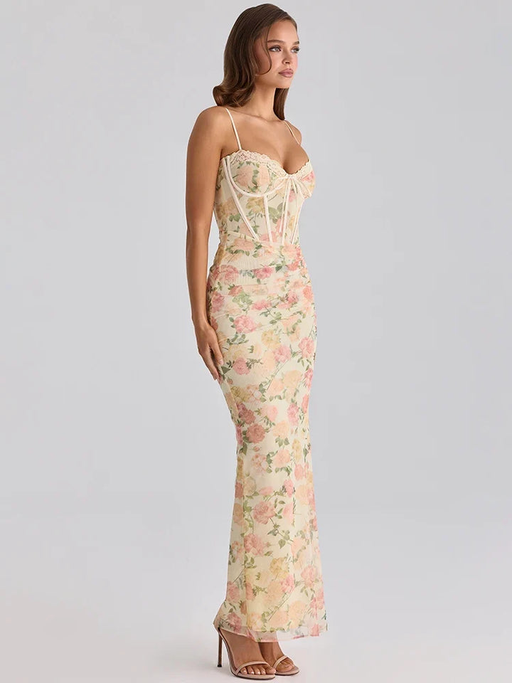 Floral chiffon maxi dress with a corset design - Liana