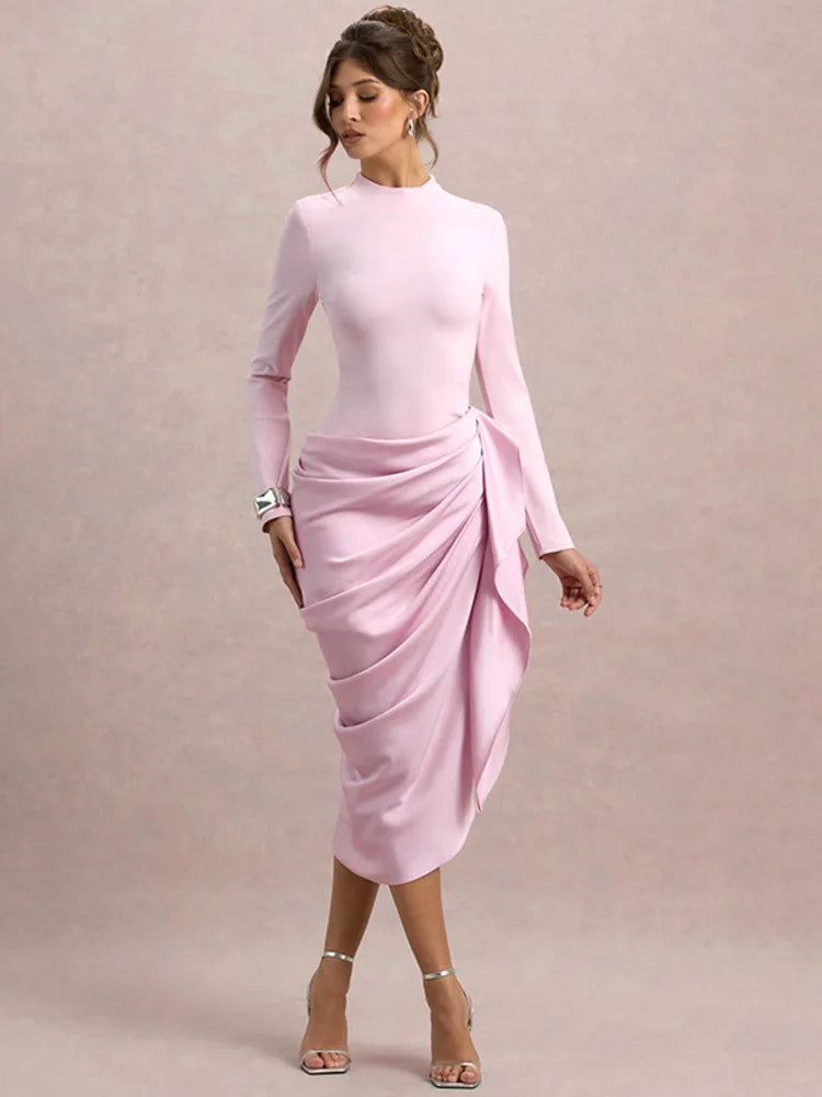 Asymmetrical satin midi dress - NIRA