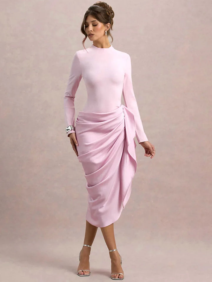 Asymmetrical satin midi dress - NIRA