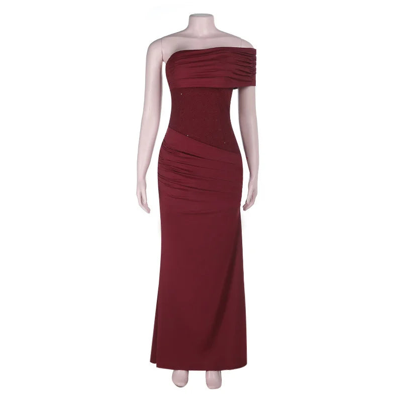 One-shoulder maxi dress with pleats and sequins - USA