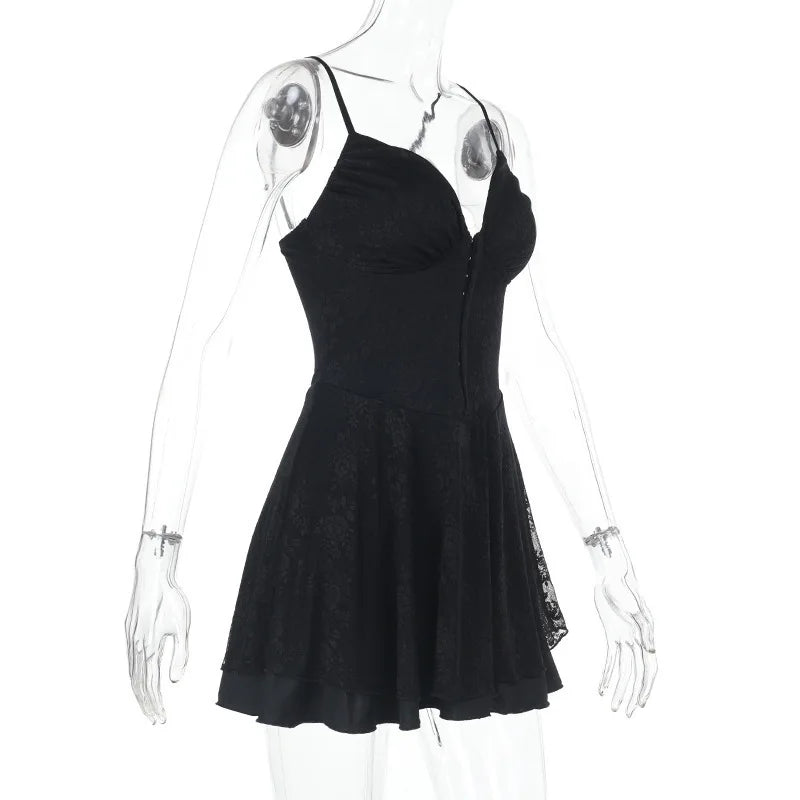 שמלת מיני תחרה בגזרת A סגירת סיכות - Saanvi