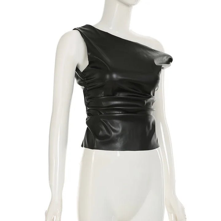 Faux leather top with asymmetrical design - Kami