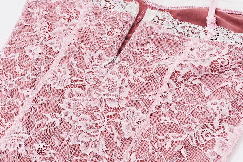 שמלת מיני תחרה בעיטור עליונית שרוולים סגירת קשירה - פולינה